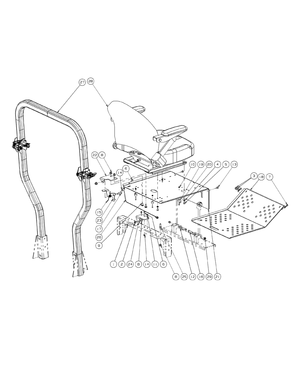 Seat And Floor Panel Assembly Diagram and Parts List for M48-KH 53AH8CT2050-25HP Cub Cadet Lawn Tractor